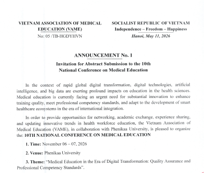 ANNOUNCEMENT No. 1 Invitation for Abstract Submission to the 10th National Conference on Medical Education