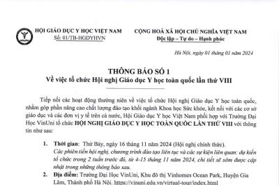 THÔNG BÁO SỐ 1 VỀ VIỆC TỔ CHỨC HỘI NGHỊ GIÁO DỤC Y HỌC TOÀN QUỐC LẦN THỨ VIII