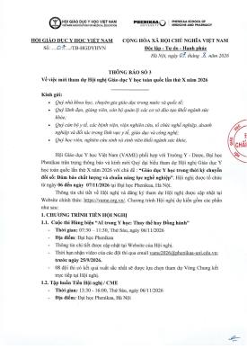 Thông báo số 3 Về việc mời tham dự Hội nghị Giáo dục Y học toàn quốc lần thứ X năm 2026