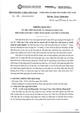 THÔNG BÁO SỐ 2 VỀ VIỆC MỜI THAM DỰ VÀ THAM GIA BÁO CÁO HỘI NGHỊ GIÁO DỤC Y HỌC TOÀN QUỐC LẦN THỨ X NĂM 2026