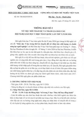 THÔNG BÁO SỐ 2 VỀ VIỆC MỜI THAM DỰ VÀ THAM GIA BÁO CÁO HỘI NGHỊ GIÁO DỤC Y HỌC TOÀN QUỐC LẦN THỨ X NĂM 2026