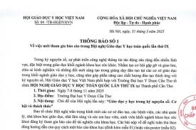 Thông báo số 1 về việc mời tham gia báo cáo trong Hội nghị Giáo dục Y học toàn quốc lần thứ IX