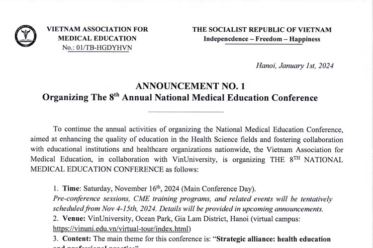 ANNOUNCEMENT NO. 1 ORGANIZING THE 8TH ANNUAL NATIONAL MEDICAL EDUCATION CONFERENCE